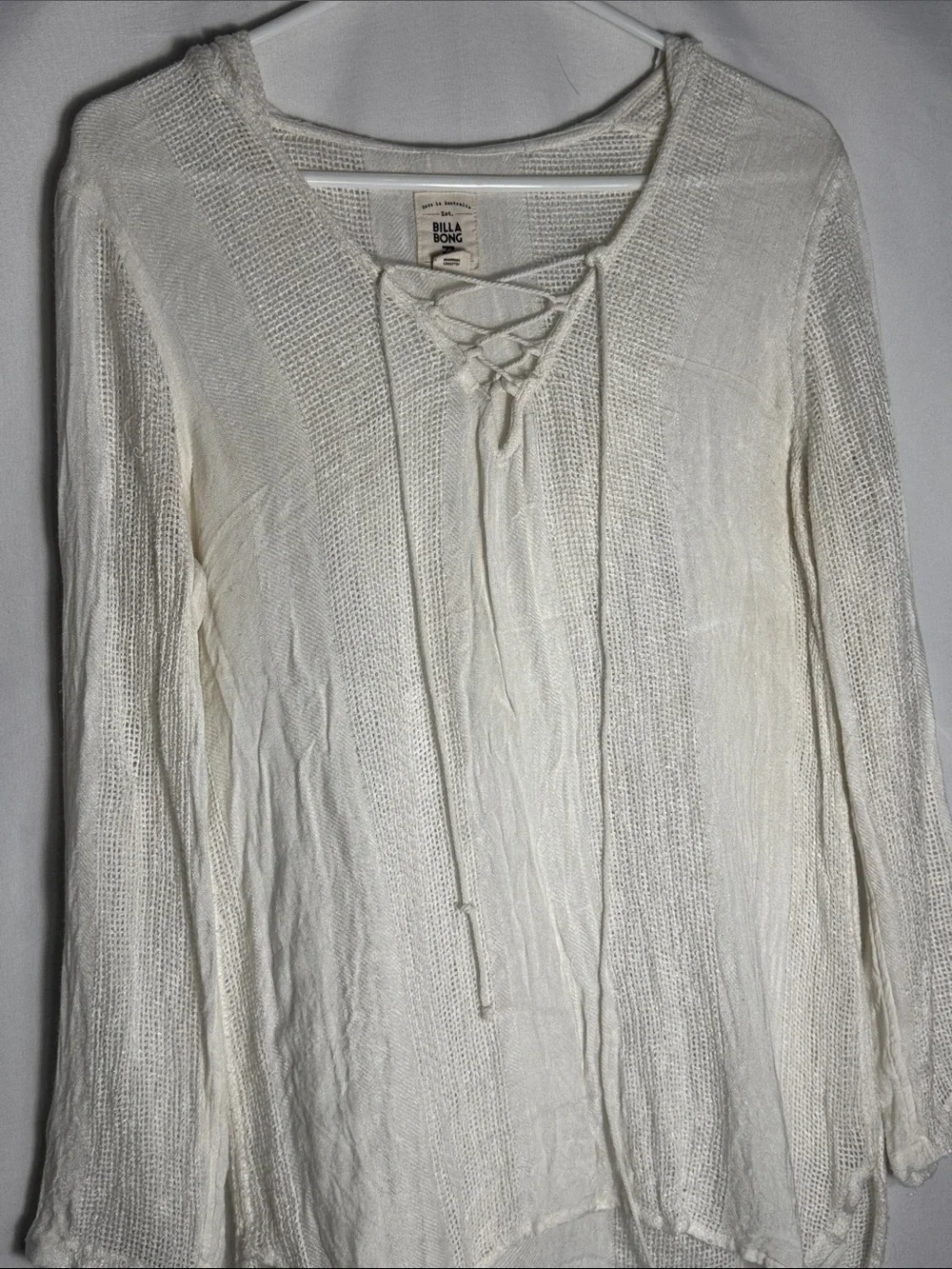 Billabong Same Story Off White Lace-Up Swimsuit Cover Up Size Medium